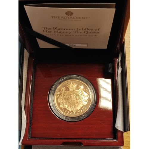 806 - Investment Gold Lot – documents required. 2022 £5 The Platinum Jubilee of Her Majesty The Queen proo... 