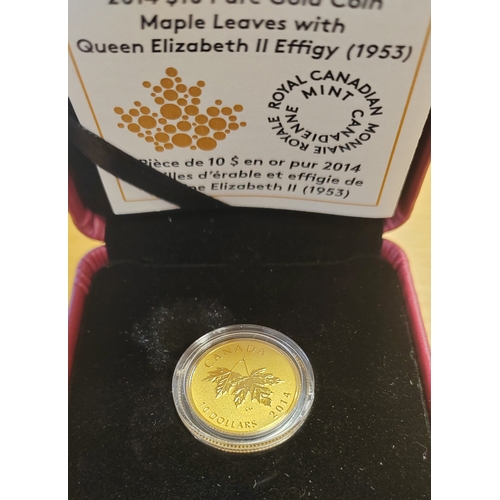 821 - Investment Gold Lot – documents required. Canada. 2014 $10 Maple Leaf proof FDC, from The Canadian M... 