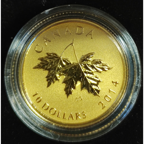 821 - Investment Gold Lot – documents required. Canada. 2014 $10 Maple Leaf proof FDC, from The Canadian M... 