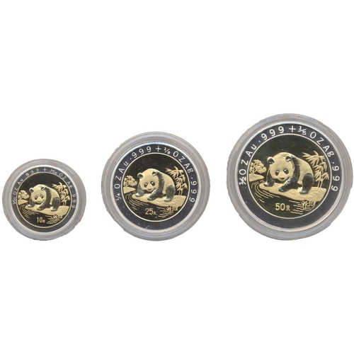 824 - Investment Gold lot - documents required. China. 1995 Panda bi-metallic gold and silver proof cased ... 