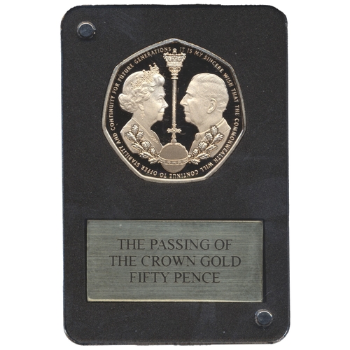 829 - Investment Gold Lot – documents required. Gibraltar. 2022 50p The Passing of the Crown proof FDC in ... 