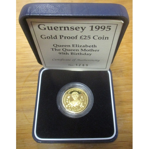 830 - Investment Gold lot - documents required. Guernsey. 1995 Queen Mother 95th Birthday boxed gold proof... 