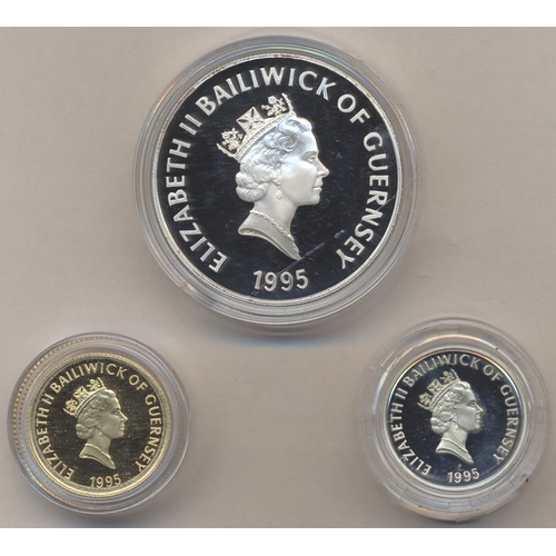 831 - Investment Gold Lot – documents required. Guernsey. 1995 Queen Mother proof cased set of 3, includin... 