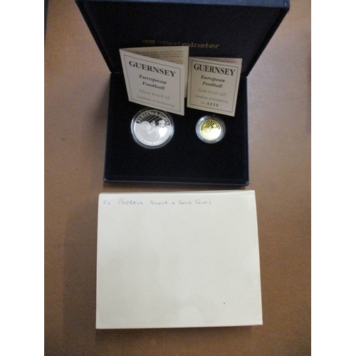 832 - Investment Gold Lot – documents required. Guernsey. 1996 Football £25 and £5 proof cased twin set FD... 