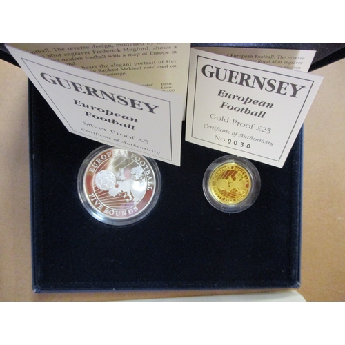 832 - Investment Gold Lot – documents required. Guernsey. 1996 Football £25 and £5 proof cased twin set FD... 