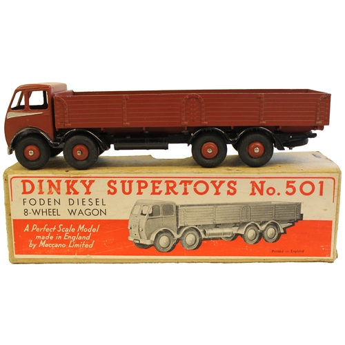 311 - Dinky. Supertoys 501 Foden Diesel 8-Wheel Wagon, chocolate brown cab and back, silver flash, black c... 