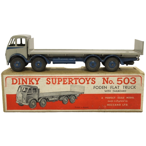 315 - Dinky. 503 Foden Flat Truck with Tailboard, 1st cab type, mid-grey cab and flatbed, mid-blue flash, ... 