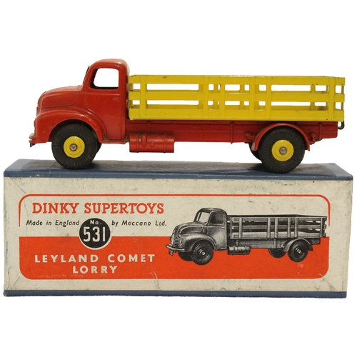 317 - Dinky. 531 Leyland Comet Lorry, red cab and chassis, yellow back and hubs, excellent in near excelle... 