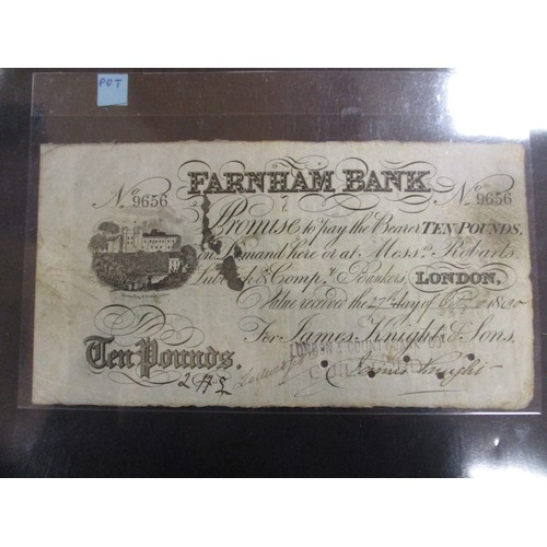 444 - GB local 1800's range generally poor to fair with £10 Farnham Bank 1880 cancelled, Faversham Bank 18... 