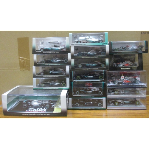 208 - Range of Lewis Hamilton related Formula 1 cars, generally mint in excellent to near mint boxes, with... 