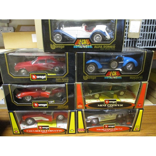 223 - Collection including Burago 1/24 Alfa Romeo No 3008, 1/18 Bugatti No 3005, Ferrari No 1510, Mercedes... 