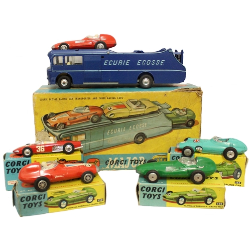 295 - Corgi. Gift Set No.16 Ecurie Ecosse Racing Car Transporter dark blue with light blue lettering, plus... 