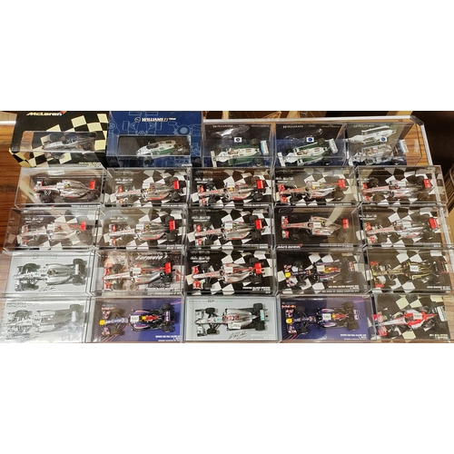 340 - Minichamps. Collection of F1 cars generally mint in very good to near mint plastic display cases. Qt... 