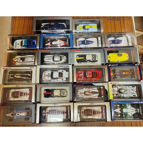 354 - Spark. Collection of Grand Prix, Le Mans cars and Lewis Hamilton helmets generally mint in excellent... 