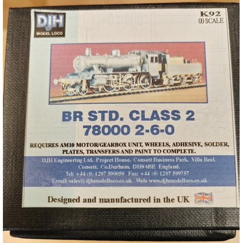 477 - DJH. OO gauge kit built B.R standard class 2 2-6-0 locomotive and tender No.K92 livery BR lined blac... 