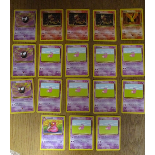 55 - Pokémon. Collection of booster packs (24), heavy (8), cards (170), plus pogs generally very good, fe... 