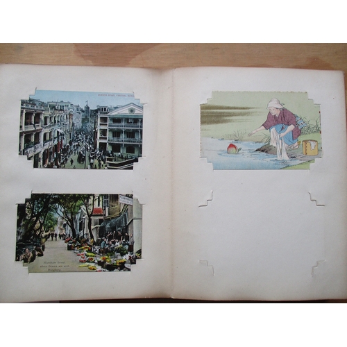 78 - Misc. coln. in concertina type laquered album. Hong Kong street scenes and native life. China, Japan... 