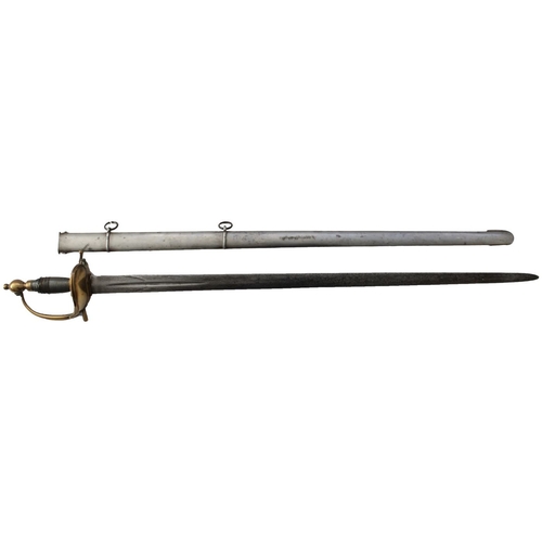 109 - 1796 Pattern heavy cavalry dress sword and scabbard, double edged blade, gilt brass knucklebow and b... 