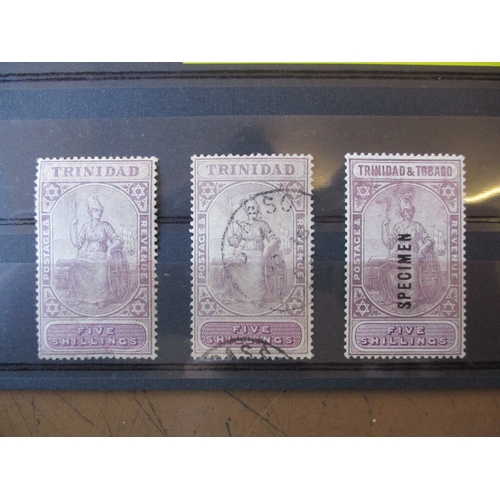 145 - Trinidad and Tobago. Useful M/U range on album leaves and dealer cards, incl 1883 Tobago 2½d on 6d s... 