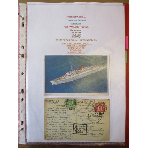 146 - Tristan Da Cunha. Postal history coln in 5 folders. Issues complete to 1965 with booklets, incl 1952... 