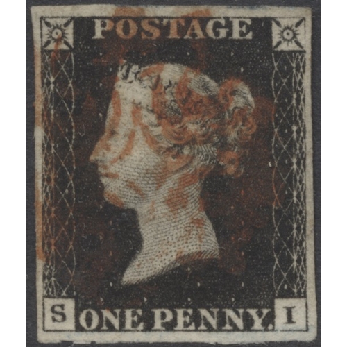 215 - 1840 1d blacks U, on stock cards with x13 examples. Ranging from plates 3 to 9, all 4-margin example... 