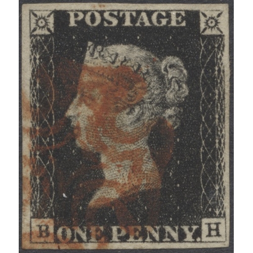 215 - 1840 1d blacks U, on stock cards with x13 examples. Ranging from plates 3 to 9, all 4-margin example... 