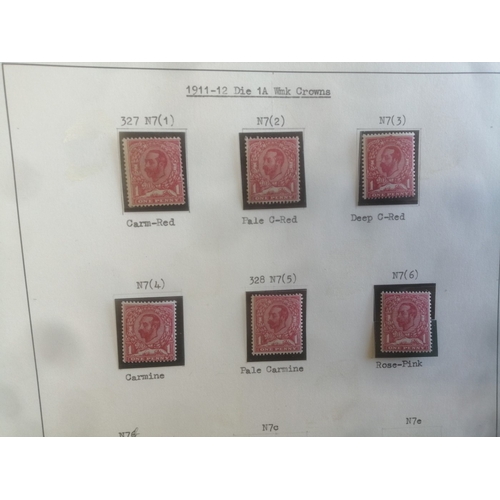 231 - A specialised M/UM/o.g. shades (and wmk variations) study of the 1911-12 Downey head 1d red value on... 