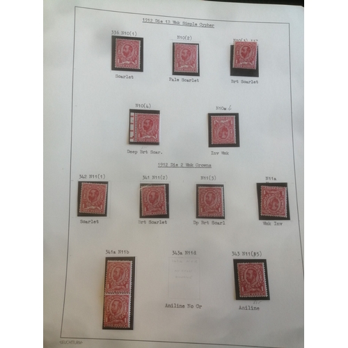 231 - A specialised M/UM/o.g. shades (and wmk variations) study of the 1911-12 Downey head 1d red value on... 