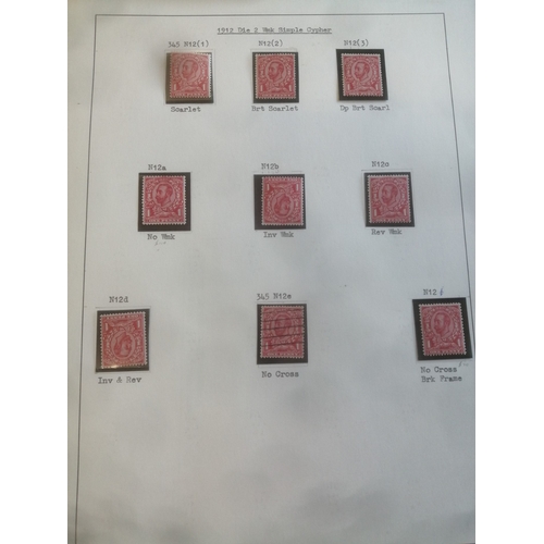 231 - A specialised M/UM/o.g. shades (and wmk variations) study of the 1911-12 Downey head 1d red value on... 