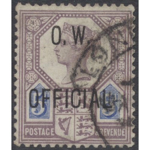 320 - QV-KEVII used Officials coln on album leaves, incl 1882-5 I.R. vals to 5/-, 1896 O.W. vals to 5d, 19... 