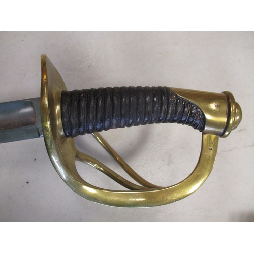 127 - German circa 1860 export trooper's cavalry sabre and scabbard, pommel marked H?, knucklebow marked 2... 