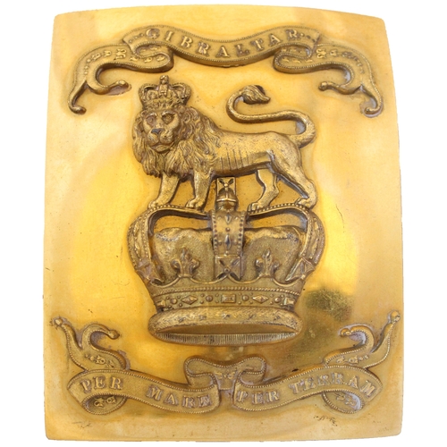 135 - Royal Marines circa 1830-55 Officer's rectangular copper gilt shoulder belt plate,  gilt back plate ... 