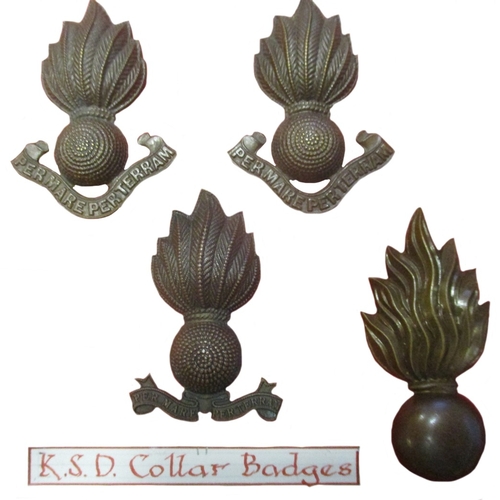 141 - Royal Marine Artillery badge range including officers KSD forage cap, KSD collar badges, gilt collar... 