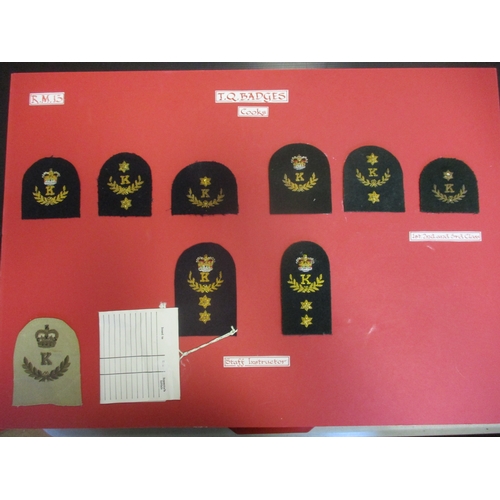 142 - Royal Marines collection of Specialist Qualifications and Trade Qualification sleeve badges mounted ... 