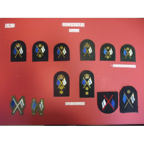 142 - Royal Marines collection of Specialist Qualifications and Trade Qualification sleeve badges mounted ... 