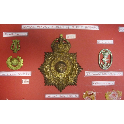 143 - 1903-50 Royal Naval School of Music collection with OR's brass helmet plate, Bandmaster's 2 piece ca... 