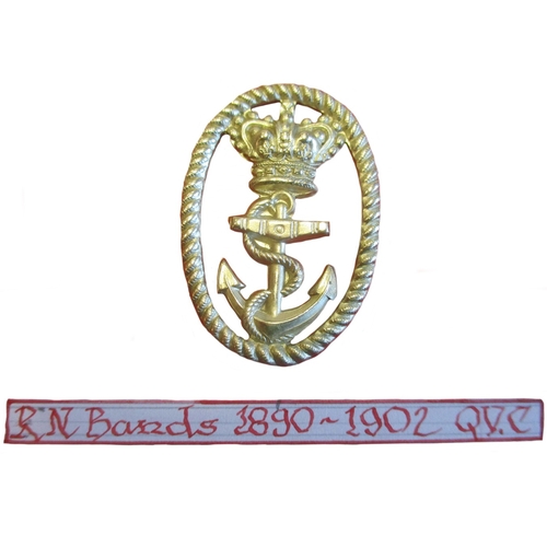 143 - 1903-50 Royal Naval School of Music collection with OR's brass helmet plate, Bandmaster's 2 piece ca... 