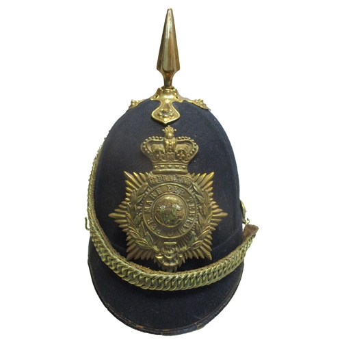 148 - Royal Marine Light Infantry Other Rank's blue cloth helmet with spike top (1878-1892), fitted with c... 