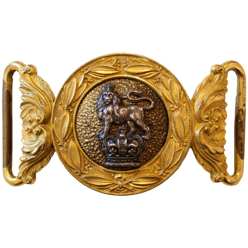 150 - Royal Marines Victorian Field Officer's levee waist belt and clasp, all gilt with silver lion over Q... 