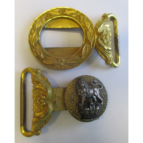 150 - Royal Marines Victorian Field Officer's levee waist belt and clasp, all gilt with silver lion over Q... 