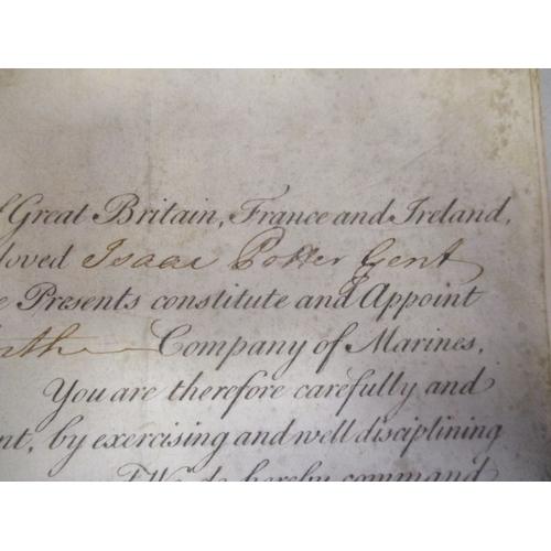 154 - Rare casualty's Royal Marines George III Officer's commission warrant appointing Issac Potter, Gent,... 