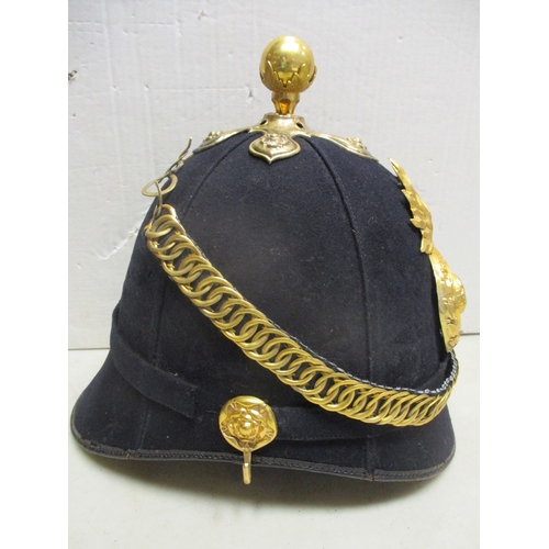 154A - OR's blue cloth helmet with ball top, fitted with chin strap and roses, Royal Marine Artillery repro... 