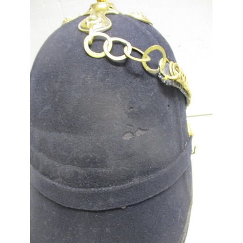 154A - OR's blue cloth helmet with ball top, fitted with chin strap and roses, Royal Marine Artillery repro... 