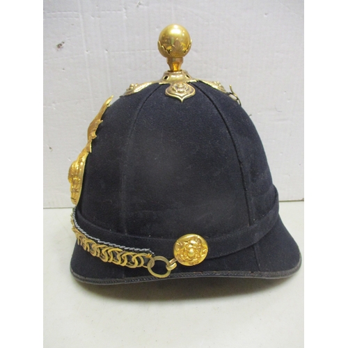 154A - OR's blue cloth helmet with ball top, fitted with chin strap and roses, Royal Marine Artillery repro... 