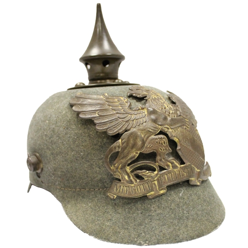 171 - WW1 Baden enlisted man's ersatz felt pickelhaube, with helmet plate and spike and base, rosettes and... 