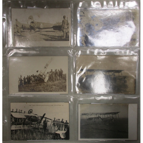 176 - Collection of WW1 mostly German photographs of shot down and crashed aircraft, many with postcard ba... 