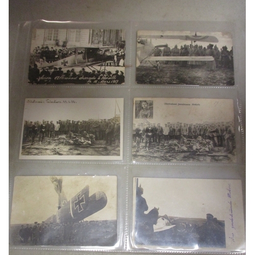 177 - Collection of WW1 mostly German photographs (odd printed card) of shot down and crashed aircraft, ma... 