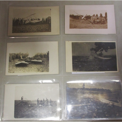 177 - Collection of WW1 mostly German photographs (odd printed card) of shot down and crashed aircraft, ma... 