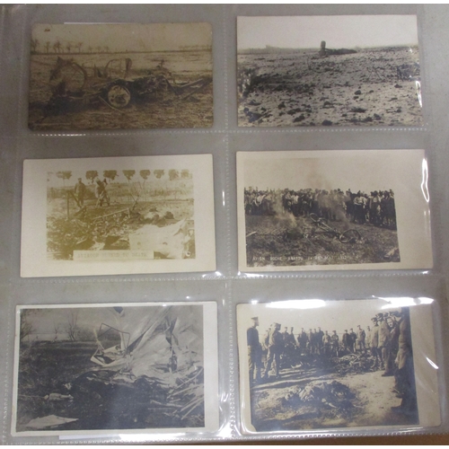 177 - Collection of WW1 mostly German photographs (odd printed card) of shot down and crashed aircraft, ma... 