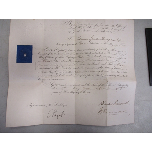 196 - 1. 1864 Admiralty Commission warrant to Thomas Sparke Thompson appointing him Rear Admiral in Her Ma... 